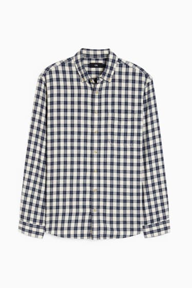 Herren - Hemd - Regular Fit - Button-down - kariert - weiß / blau