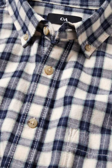 Herren - Hemd - Regular Fit - Button-down - kariert - weiß / blau
