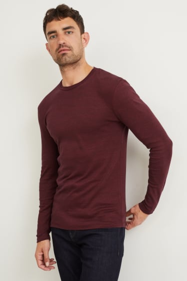 Herren - Langarmshirt - Feinripp - bordeaux