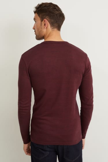 Heren - Longsleeve - fijne ribstof - bordeaux