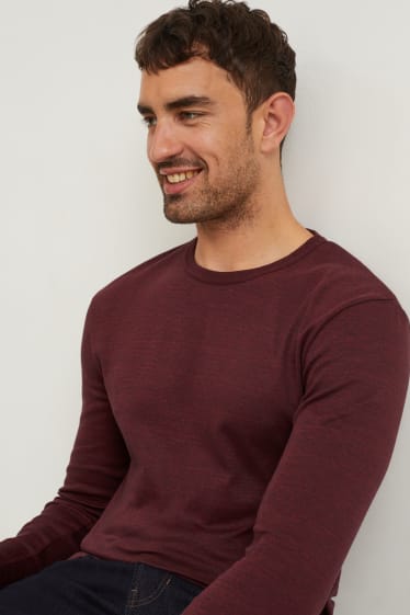 Heren - Longsleeve - fijne ribstof - bordeaux