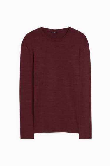 Heren - Longsleeve - fijne ribstof - bordeaux