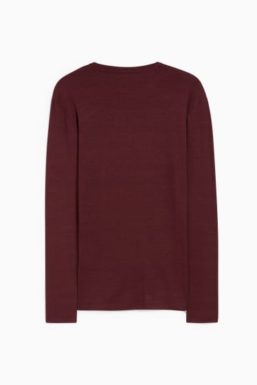 Heren - Longsleeve - fijne ribstof - bordeaux