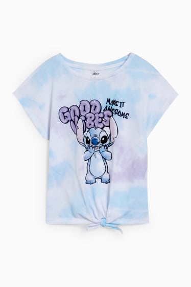 Children Girls - Lilo & Stitch - short sleeve T-shirt with knot detail - patterned - white