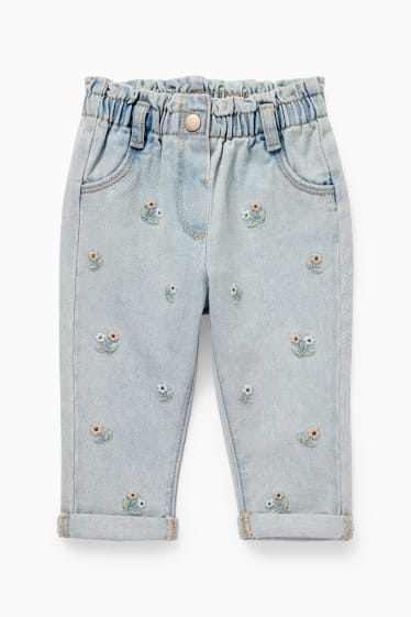 Bébés filles - Jean bébé - à fleurs - jean bleu clair