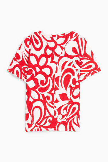 Women - T-shirt with knot detail - red / cremewhite