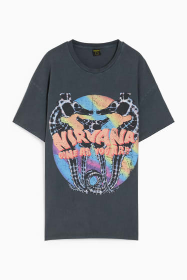 Nastolatki - CLOCKHOUSE - T-shirt oversize - Nirvana - ciemnoszary