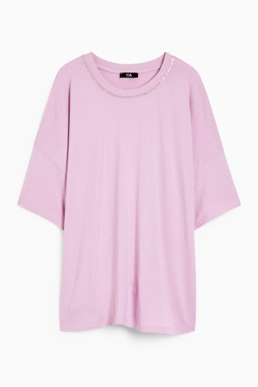 Femmes - T-shirt avec application de chaînes - violet clair