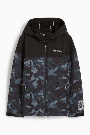 Enfants garçons - Veste softshell à capuche - à motif - noir