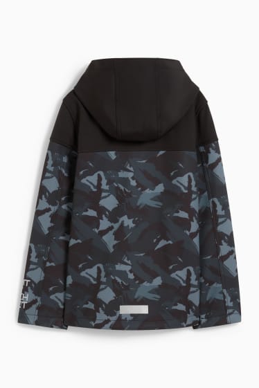 Enfants garçons - Veste softshell à capuche - à motif - noir