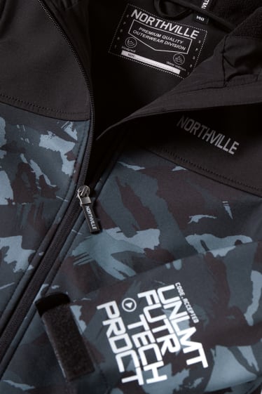 Enfants garçons - Veste softshell à capuche - à motif - noir