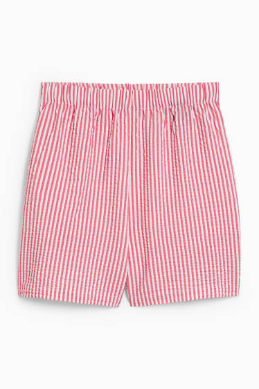 Femei - Pantaloni scurți - talie medie - cu dungi - roz