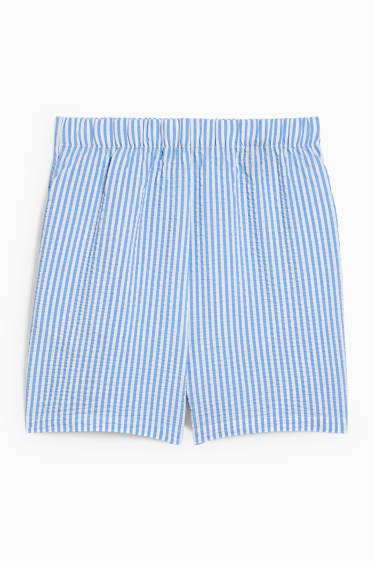 Damen - Shorts - Mid Waist - gestreift - weiß / hellblau