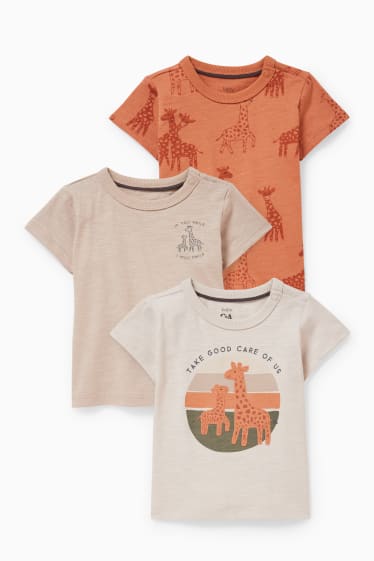 Bébés - Lot de 3 - T-shirts bébé - beige chiné