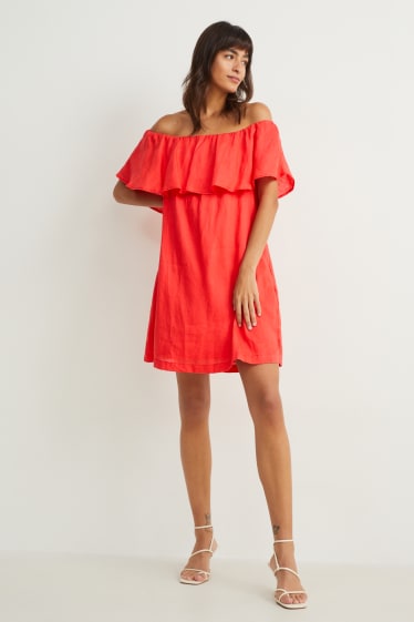 Women - Linen dress - red