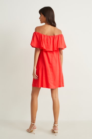 Dames - Linnen jurk - rood
