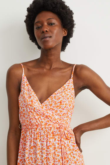 Donna - Vestito a portafoglio - a fiori - arancione