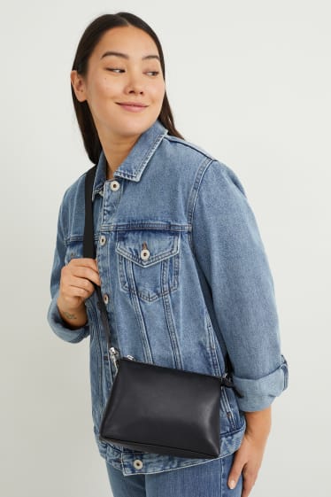 Women - Shoulder bag with detachable bag strap - faux leather  - black