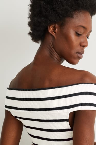 Damen - Figurbetontes Kleid - gestreift - dunkelblau / cremeweiss