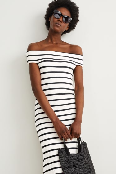 Damen - Figurbetontes Kleid - gestreift - dunkelblau / cremeweiss