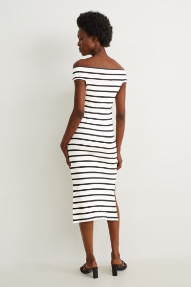 Damen - Figurbetontes Kleid - gestreift - dunkelblau / cremeweiss
