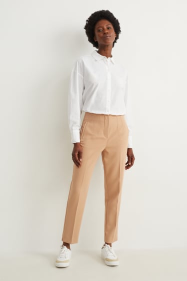 Damen - Stoffhose - High Waist - Tapered Fit - beige