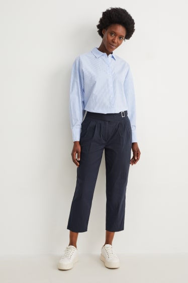 Dámské - Plátěné kalhoty - high waist - tapered fit - tmavomodrá