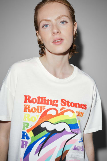 Kobiety - CLOCKHOUSE - T-shirt - Rolling Stones - kremowobiały