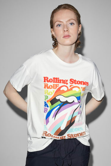 Kobiety - CLOCKHOUSE - T-shirt - Rolling Stones - kremowobiały