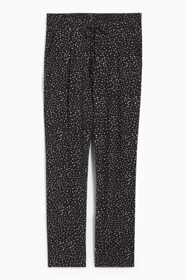Damen - Stoffhose - High Waist - Tapered Fit - gepunktet - schwarz / weiß