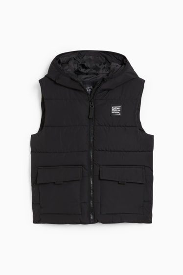 Kinderen: jongens - Gewatteerde bodywarmer met capuchon - zwart