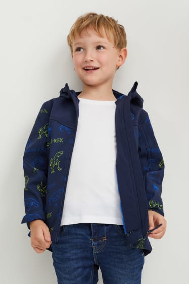 Niños: niños - Dinosaurios - chaqueta softshell con capucha - azul oscuro