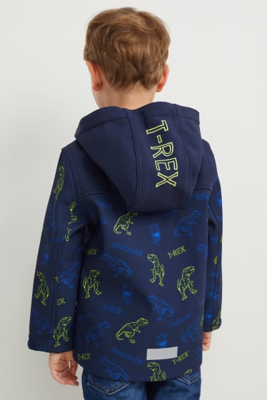 Enfants - Dinosaure - veste softshell à capuche - bleu foncé