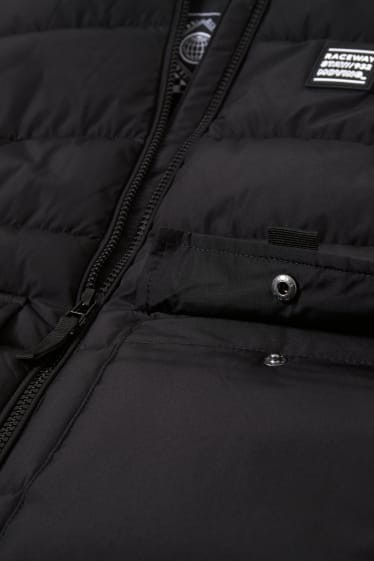 Kinderen: jongens - Gewatteerde bodywarmer met capuchon - zwart