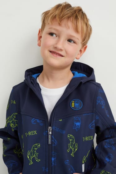 Enfants - Dinosaure - veste softshell à capuche - bleu foncé