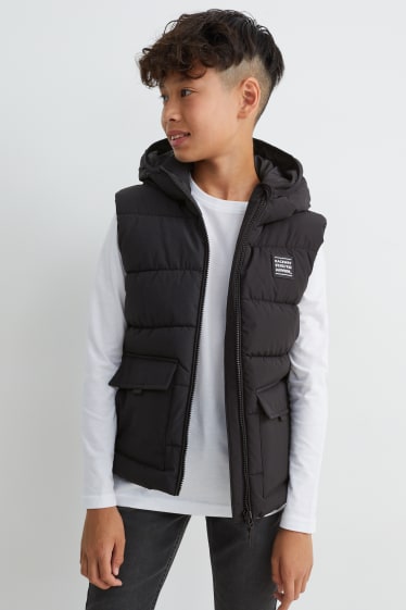 Kinderen: jongens - Gewatteerde bodywarmer met capuchon - zwart