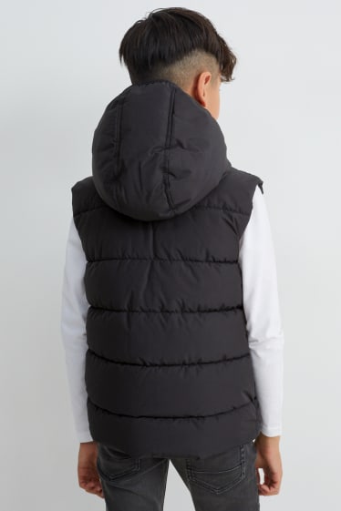 Kinderen: jongens - Gewatteerde bodywarmer met capuchon - zwart