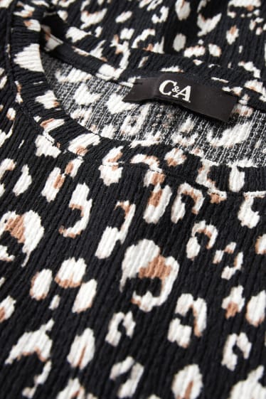 Women - T-shirt with knot detail - patterned - black