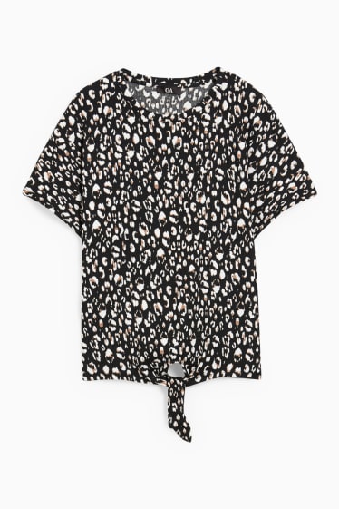 Women - T-shirt with knot detail - patterned - black