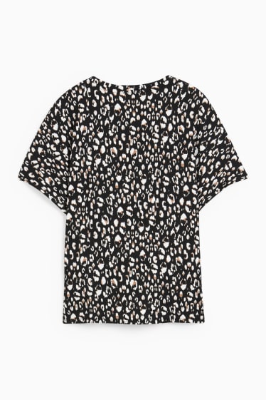 Women - T-shirt with knot detail - patterned - black