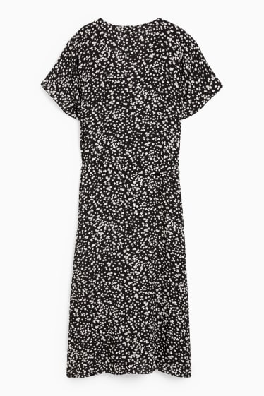 Damen - Kleid mit V-Ausschnitt - geblümt - schwarz