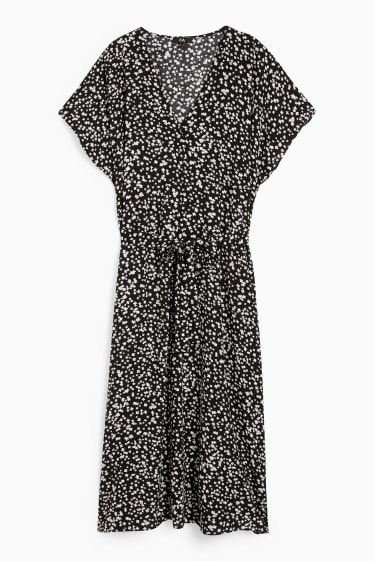 Damen - Kleid mit V-Ausschnitt - geblümt - schwarz