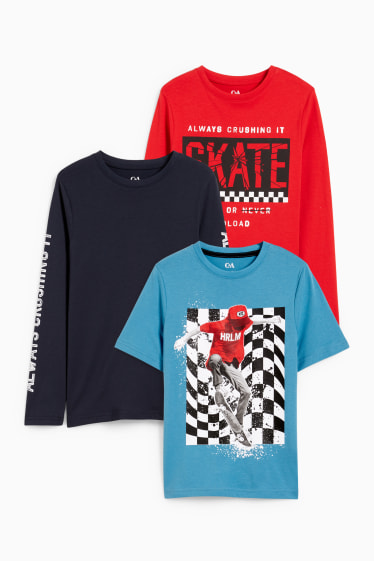 Kinderen: jongens - Set van 3 - T-shirt en 2 longsleeves - blauw