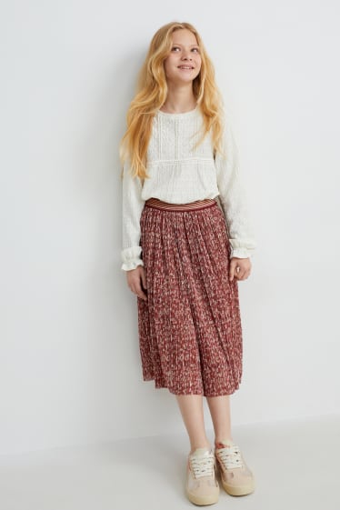 Bambine - Gonna plissettata - a fiori - marrone