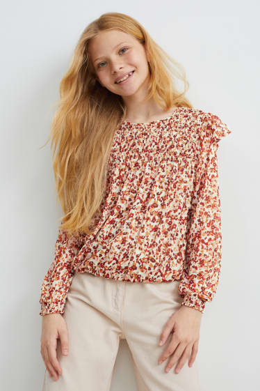 Kinderen: meisjes - Blouse - met patroon - licht beige