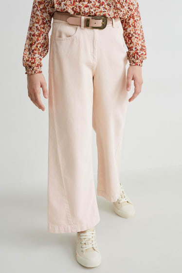 Kinderen - Wide leg jeans met riem - roze