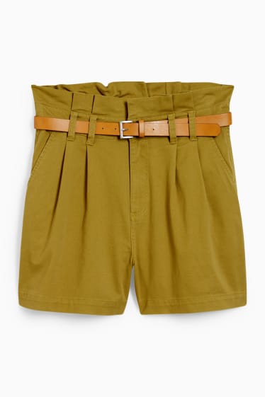 Donna - Shorts con cintura - vita alta - verde