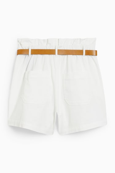 Damen - Shorts mit Gürtel - High Waist - weiß