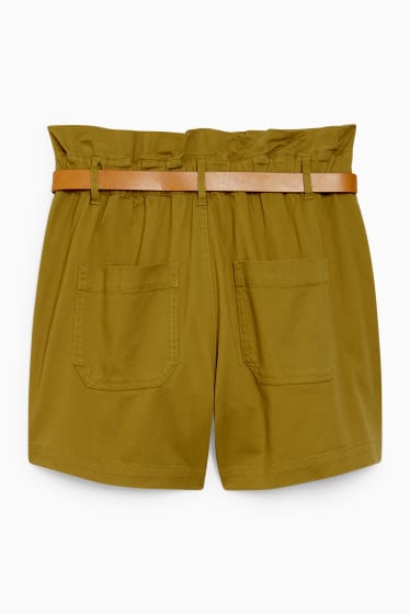Mujer - Shorts con cinturón - high waist - verde