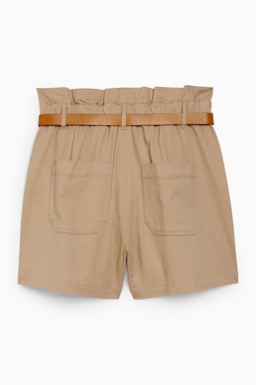 Mujer - Shorts con cinturón - high waist - beis